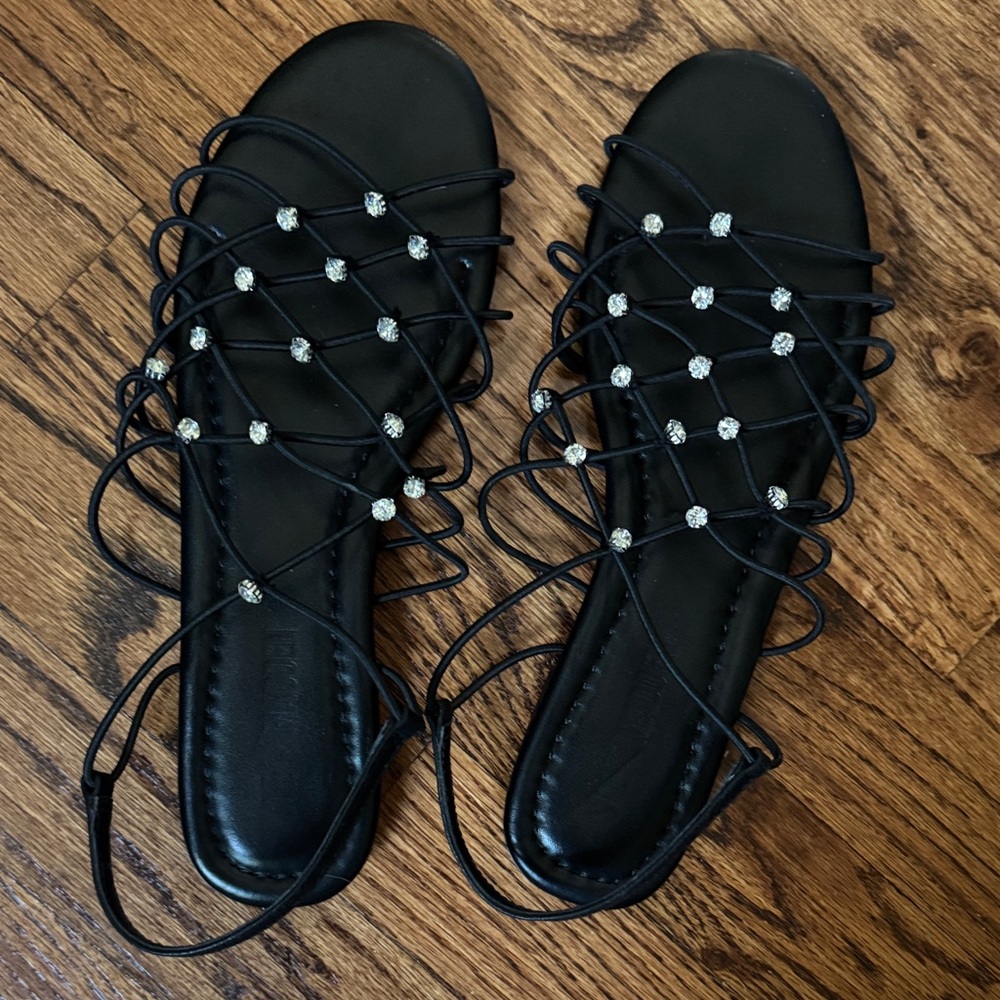 Steve Madden Black Sandals with Rhinestone Accents